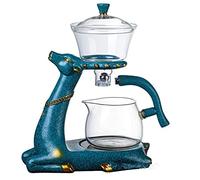 RORA Service à thé Kungfu en verre résistant à la chaleur avec chauffe-eau magnétique - Couvercle rotatif - Théière semi-automatique en verre de cerf (théière)