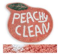 RORA Tapis de bain pour enfants en forme de pêche rose corail avec mots blancs dessin animé en peluche absorbant l'eau Décoration de salle de bain Tapis de bain Tapis de salle de bain Tapis antidérapant lavable Tapis de toilette pour chambre d'enfant Tapis de toilette (65,9 x 50,1 cm)