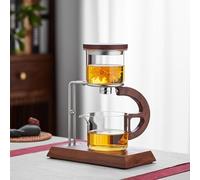 RORA Théière semi-automatique en verre Kungfu - Résistante à la chaleur - Théière magnétique - Couvercle rotatif - Bol rotatif (A)