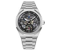 RORIOS Affaires Montre Homme Analogique Quartz avec Bracelet en Acier Inoxydable Cadran Squelette Montre-Bracelet pour Hommes(Argent)