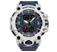 RORIOS Bracelet Militaire Homme Mode Sport Multifonction Électronique Montre Digitale Quartz Double Affichage 50M Étanche Blanc Bleu