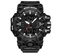 RORIOS Bracelet Militaire Homme Mode Sport Multifonction Électronique Montre Digitale Quartz Double Affichage 50M Étanche Noir B