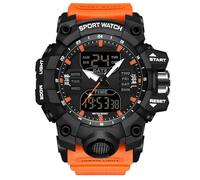 RORIOS Bracelet Militaire Homme Mode Sport Multifonction Électronique Montre Digitale Quartz Double Affichage 50M Étanche Noir Orange