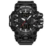 RORIOS Bracelet Militaire Homme Mode Sport Multifonction Électronique Montre Digitale Quartz Double Affichage 50M Étanche Noir B
