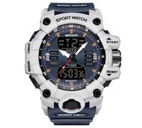 RORIOS Bracelet Militaire Homme Mode Sport Multifonction Électronique Montre Digitale Quartz Double Affichage 50M Étanche Blanc Bleu