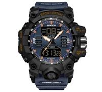 RORIOS Bracelet Militaire Homme Mode Sport Multifonction Électronique Montre Digitale Quartz Double Affichage 50M Étanche Noir Bleu