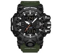 RORIOS Bracelet Militaire Homme Mode Sport Multifonction Électronique Montre Digitale Quartz Double Affichage 50M Étanche Armée Verte