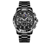 RORIOS Bracelet Multifonction pour Homme Élégant Diamant Mode Analogique Quartz Montre de Poignet Acier Inoxydable Chronographe Noir