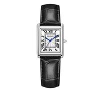 RORIOS Couple Montre Bracelet en Cuir Analogique Chronographe Quartz Rectangulaire Classique Hommes Femmes Romantique Mode Wristwatch Imperméable Watches Femelle Noir argenté