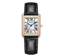 RORIOS Couple Montre Bracelet en Cuir Analogique Chronographe Quartz Rectangulaire Classique Hommes Femmes Romantique Mode Wristwatch Imperméable Watches Mâle Noir Or Rose