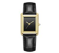 RORIOS Couple Montre Bracelet en Cuir Analogique Chronographe Quartz Rectangulaire Classique Hommes Femmes Romantique Mode Wristwatch Imperméable Watches Mâle Noir doré