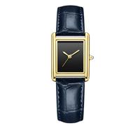 RORIOS Couple Montre Bracelet en Cuir Analogique Chronographe Quartz Rectangulaire Classique Hommes Femmes Romantique Mode Wristwatch Imperméable Watches Femelle Bleu Or