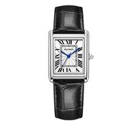 RORIOS Couple Montre Bracelet en Cuir Analogique Chronographe Quartz Rectangulaire Classique Hommes Femmes Romantique Mode Wristwatch Imperméable Watches Mâle Noir argenté