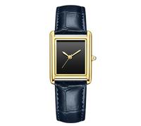 RORIOS Couple Montre Bracelet en Cuir Analogique Chronographe Quartz Rectangulaire Classique Hommes Femmes Romantique Mode Wristwatch Imperméable Watches Mâle Bleu doré