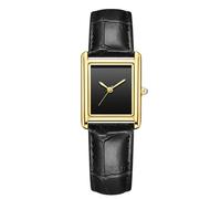 RORIOS Couple Montre Bracelet en Cuir Analogique Chronographe Quartz Rectangulaire Classique Hommes Femmes Romantique Mode Wristwatch Imperméable Watches Femelle Noir Or