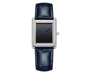 RORIOS Couple Montre Bracelet en Cuir Analogique Chronographe Quartz Rectangulaire Classique Hommes Femmes Romantique Mode Wristwatch Imperméable Watches Mâle Bleu argenté A