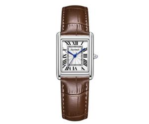 RORIOS Couple Montre Bracelet en Cuir Analogique Chronographe Quartz Rectangulaire Classique Hommes Femmes Romantique Mode Wristwatch Imperméable Watches Femelle Brun argenté