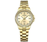 RORIOS Couple Montres Hommes Femmes Acier Inoxydable Montre De Poignet Imperméable Analogique Quartz Montre Bracelet Lumineuses Élégant Regarder Or B