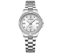 RORIOS Couple Montres Hommes Femmes Acier Inoxydable Montre De Poignet Imperméable Analogique Quartz Montre Bracelet Lumineuses Élégant Regarder Blanc B