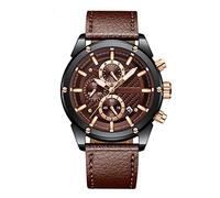 RORIOS Homme Montre Bracelet en Cuir Calendrier Lumineux Chronomètre Multifonction Imperméable Montre