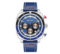 RORIOS Homme Montre Chronographe de Quartz Analogique Montres d'affaires Bracelet en Cuir Wristwatches 44 mm Calendrier Imperméable Bleu