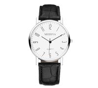 RORIOS Homme Montres Numériques/Chiffres Romains/Triple Chronographe avec Bracelet en Cuir Quartz Analogique Montres-Bracelets Classiques Décontractées Imperméable Wristwatches Blanc et Noir