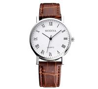 RORIOS Homme Montres Numériques/Chiffres Romains/Triple Chronographe avec Bracelet en Cuir Quartz Analogique Montres-Bracelets Classiques Décontractées Imperméable Wristwatches Blanc et Marron A