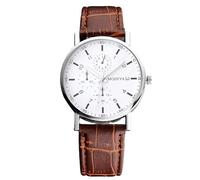 RORIOS Homme Montres Numériques/Chiffres Romains/Triple Chronographe avec Bracelet en Cuir Quartz Analogique Montres-Bracelets Classiques Décontractées Imperméable Wristwatches Blanc et Marron B