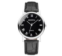 RORIOS Homme Montres Numériques/Chiffres Romains/Triple Chronographe avec Bracelet en Cuir Quartz Analogique Montres-Bracelets Classiques Décontractées Imperméable Wristwatches Noir A