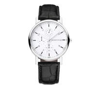 RORIOS Homme Montres Numériques/Chiffres Romains/Triple Chronographe avec Bracelet en Cuir Quartz Analogique Montres-Bracelets Classiques Décontractées Imperméable Wristwatches Blanc et Noir B