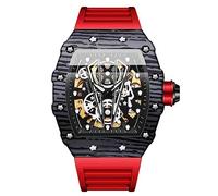 RORIOS Homme Punk Montre Sport Tonneau de Poignet Mécanique Automatique Mode Squelette Étanche Lumineuse avec Bracelet Silicone