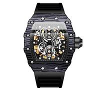 RORIOS Homme Punk Montre Sport Tonneau Montre de Poignet Mécanique Automatique Montre Mode Squelette Regarder Étanche Lumineuse Montre Silicone Noir