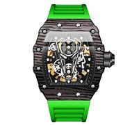 RORIOS Homme Punk Montre Sport Tonneau Montre de Poignet Mécanique Automatique Montre Mode Squelette Regarder Étanche Lumineuse Montre Silicone Vert