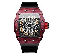 RORIOS Homme Punk Sport Tonneau Montre de Poignet Mécanique Automatique Mode Squelette Étanche Lumineuse Silicone Noir Rouge B