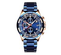 RORIOS Mode Luxe Montres Bracelet Homme Acier Inoxydable Sangle Calendrier Lumineux Chronomètre Multifonction