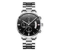 RORIOS Montre à Quartz Chronographe Tendance Bracelet étanche Montres Analogiques en Acier Inoxydable avec Date pour Homme Noir Argent