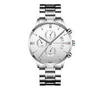 RORIOS Montre à Quartz Chronographe Tendance Bracelet étanche Montres Analogiques en Acier Inoxydable avec Date pour Homme Argent