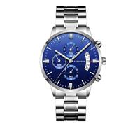 RORIOS Montre à Quartz Chronographe Tendance Bracelet étanche Montres Analogiques en Acier Inoxydable avec Date pour Homme Bleu Argent