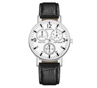 RORIOS Montre à Quartz Homme avec Trois sous-dials Montres Bracelet en Cuir Décontractée Watches Analogique Mode pour Une Utilisation Quotidienne Blanc et Noir