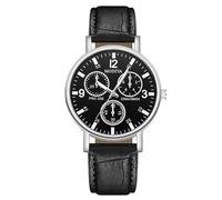 RORIOS Montre à Quartz Homme avec Trois sous-dials Montres Bracelet en Cuir Décontractée Watches Analogique Mode pour Une Utilisation Quotidienne Noir