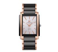 RORIOS Montre à Quartz Rectangulaire Homme Montres Poignet en Acier Inoxydable Stylée Watches de Robe Cadran Multicolore pour l'Entreprise Or Rose-Blanc