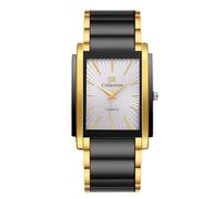 RORIOS Montre à Quartz Rectangulaire Homme Montres Poignet en Acier Inoxydable Stylée Watches de Robe Cadran Multicolore pour l'Entreprise Or-Blanc