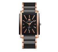 RORIOS Montre à Quartz Rectangulaire Homme Montres Poignet en Acier Inoxydable Stylée Watches de Robe Cadran Multicolore pour l'Entreprise Or Rose-Noir