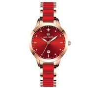 RORIOS Montre Acier Inoxydable pour Femmes, Mouvement Quartz, Bracelet Céramique, Classique Habillée Analogique Rouge B