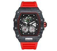 RORIOS Montre analogique à Quartz pour Homme - Style Punk - avec Affichage de la Date et du Calendrier - Bracelet en Silicone, Rouge, L, Sangle