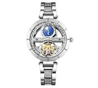 rorios Montre Automatique pour Femme - Montre mécanique Lumineuse avec Bracelet en Cuir - Montre Tendance étanche pour Femme, Argent B., Classique