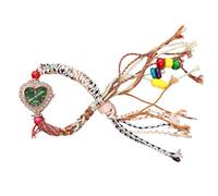 RORIOS Montre Bohème Artisanale Tissée en Corde pour Femmes Montres Bracelet aux Perles Colorées avec Décoration Cœur Watch Quartz Léger Bracelet à Boucle de Traction Réglable Vert