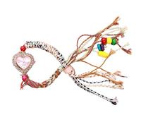 RORIOS Montre Bohème Artisanale Tissée en Corde pour Femmes Montres Bracelet aux Perles Colorées avec Décoration Cœur Watch Quartz Léger Bracelet à Boucle de Traction Réglable Rose