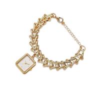 RORIOS Montre Bracelet Femme Cadran Carré Chaîne Dorée Montres Analogique Quartz Étanche pour Soirée Décontractée Cadeau Blanc