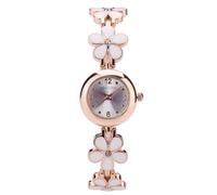 RORIOS Montre Bracelet Femme Fleurie Or Rose Montres à Quartz avec Bracelet en Émail Fleuri Watch Élégante pour Usage Quotidien Blanc